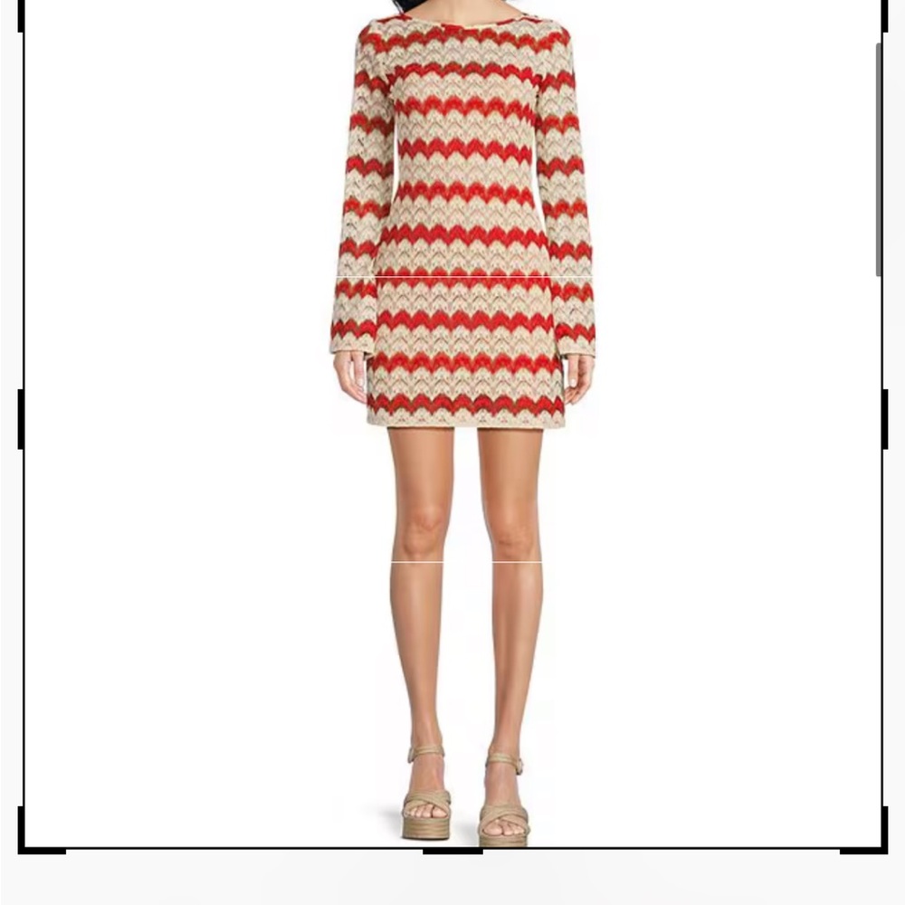 Leia Crochet Woven Stripe Boat Neck Long Sleeve Dress Juniors Size